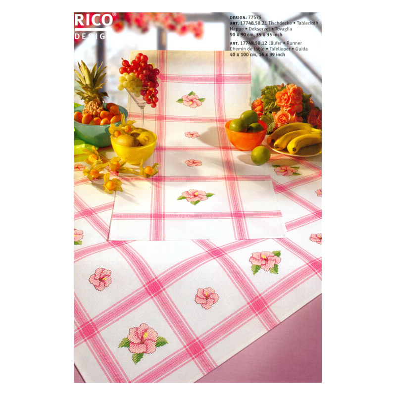Nappe blanche quadrillée rose