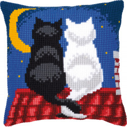 Kit coussin au point de croix Chats dans la nuit