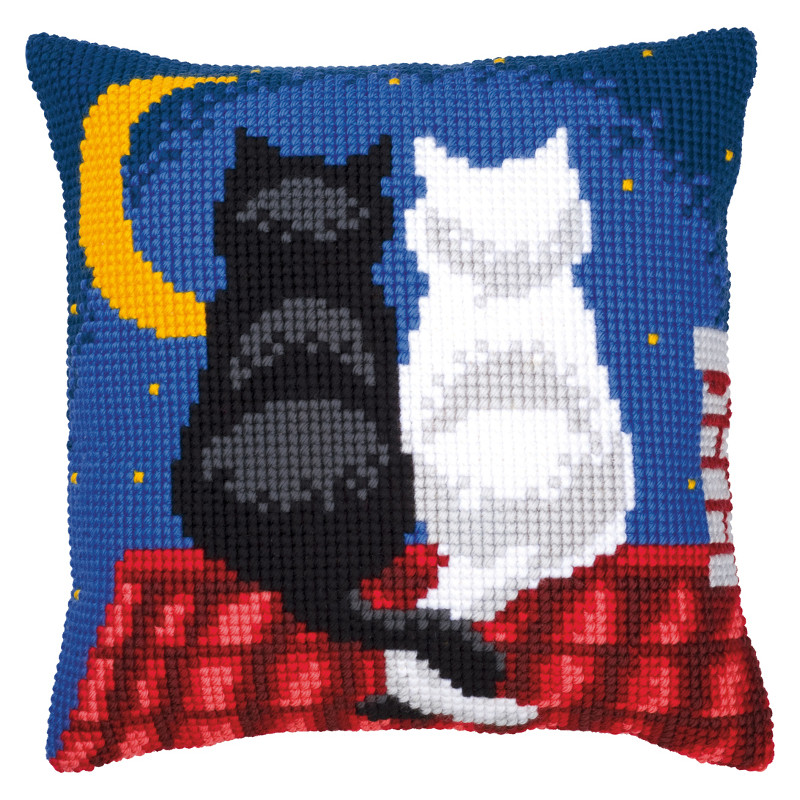 Kit coussin au point de croix Chats dans la nuit