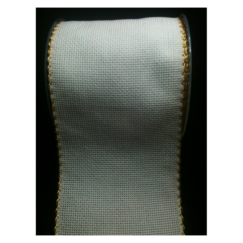 Galon blanc bordé or 10 cm