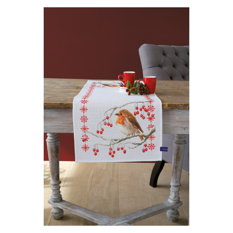 Kit chemin de table aida Rouge-gorge