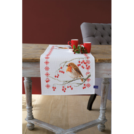 Kit chemin de table aida Rouge-gorge