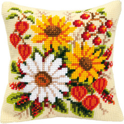 Kit coussin au point de croix Fleurs du soleil