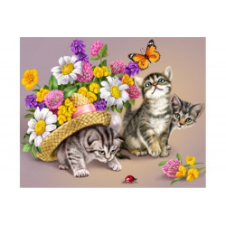 Diamond Painting Chats et fleurs