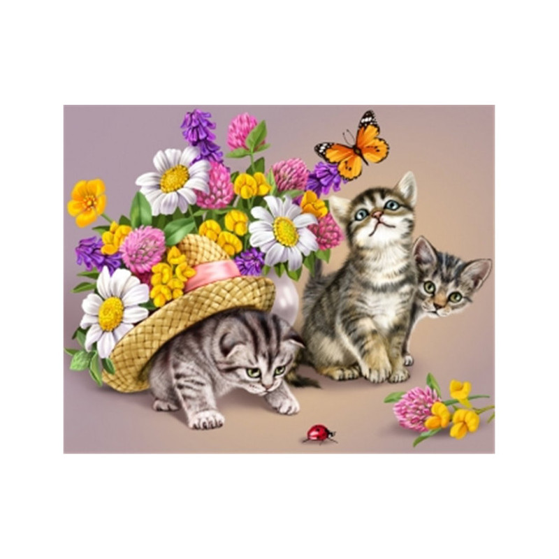 Diamond Painting Chats et fleurs