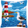 Kit coussin au point de croix Phare et mouettes