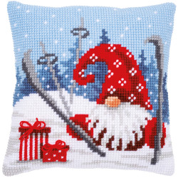 Kit coussin au point de croix Gnome de Noël en ski