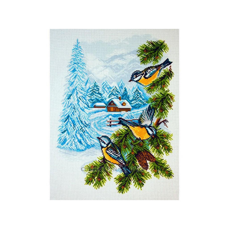 Aida imprimée Oiseaux en hiver