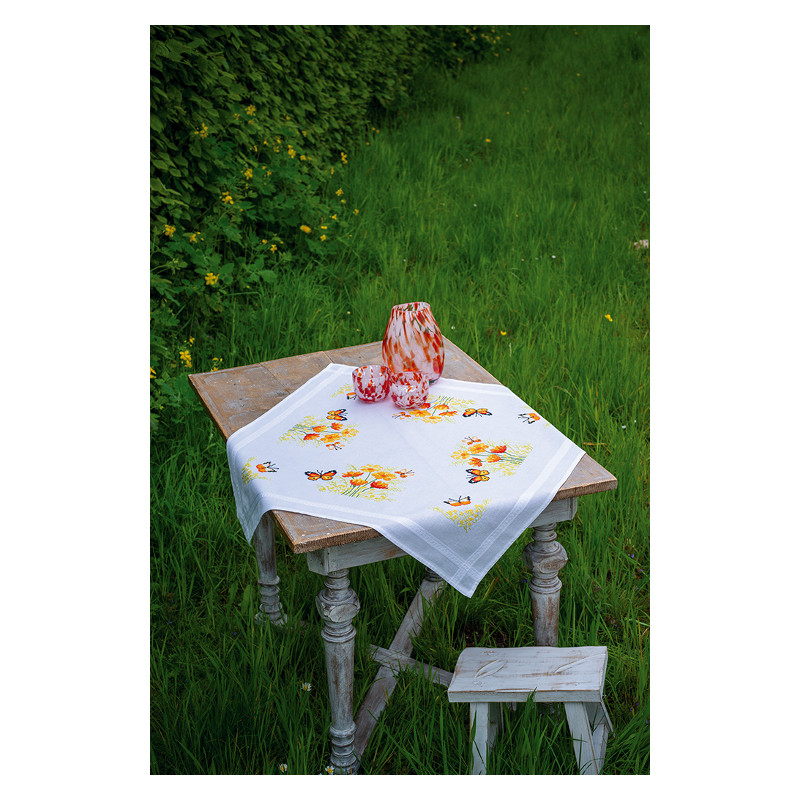 Kit nappe Fleurs orange et papillons
