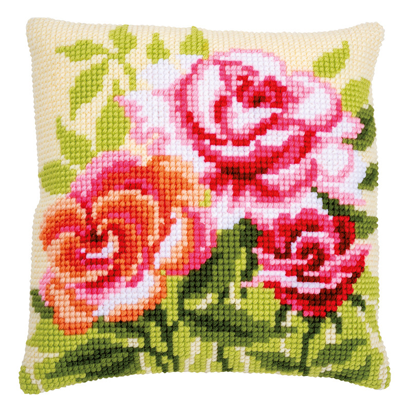 Kit coussin au point de croix Des roses