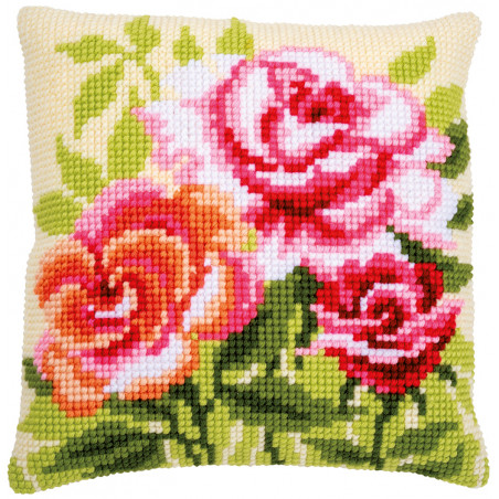 Kit coussin au point de croix Des roses