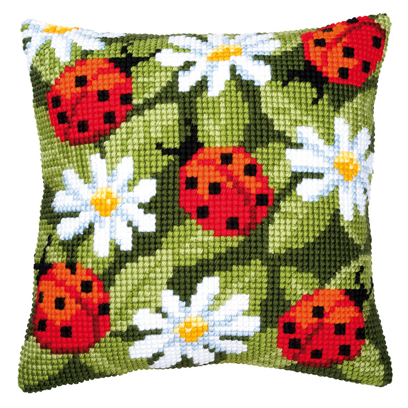 Kit coussin au point de croix Coccinelles