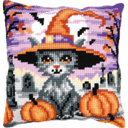 Kit coussin au point de croix Chaton d'Halloween