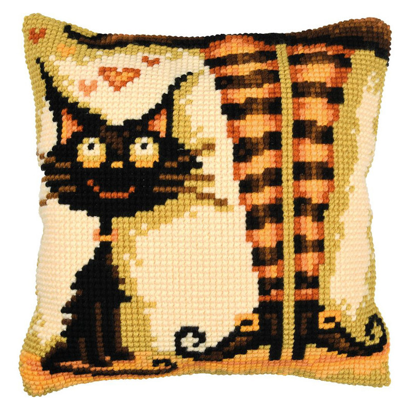 Kit coussin au point de croix Chat adore sorcière